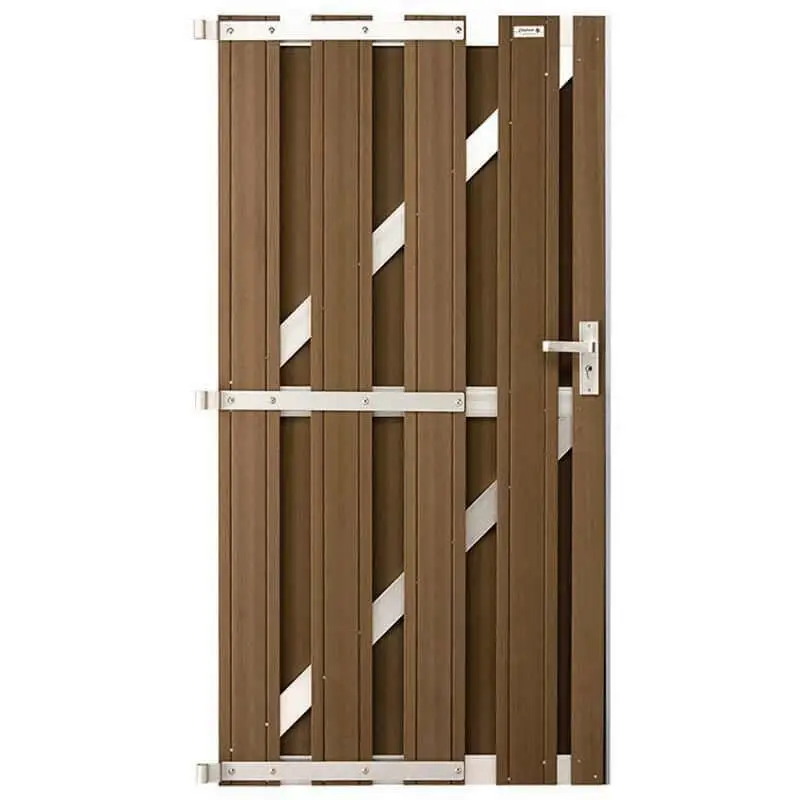 Tuindeur composiet Design Bruin met blank aluminium frame compleet(90 x 180 cm) Fabrieksprijs