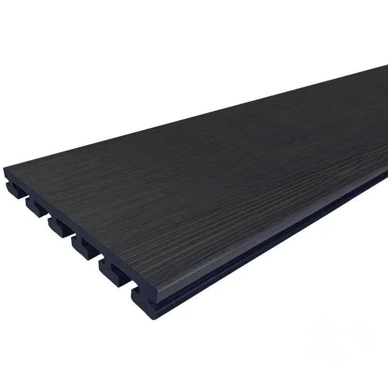 Vlonderplank composiet semi massief 2,5 x 21 cm Nero vlak/schorsmotief (5 mtr) Meest Verkocht