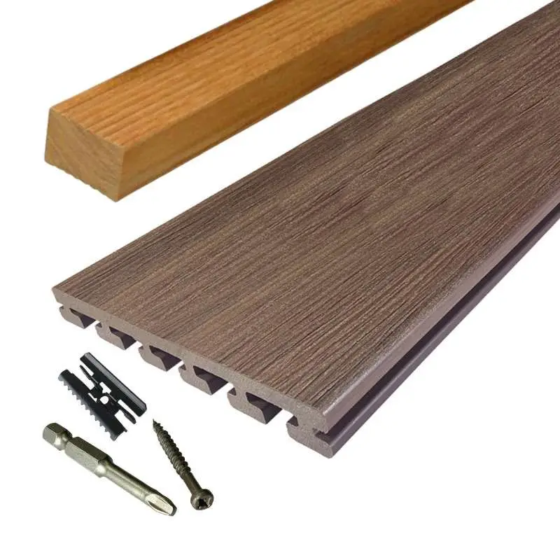 Beperkt Aanbod Vlonder totaalpakket composiet 2,5 x 21 cm Ipé (5 mtr) vlak/schorsmotief