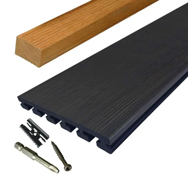 Vlonder totaalpakket composiet 2,5 x 21 cm Nero (5 mtr) vlak/schorsmotief Finale Uitverkoop