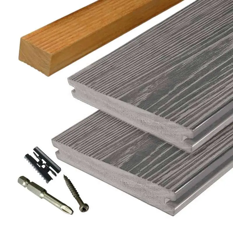 Express Levering Vlonder totaalpakket composiet massief 2,4 x 19 cm driftwood grey (5 mtr) schorsmotief