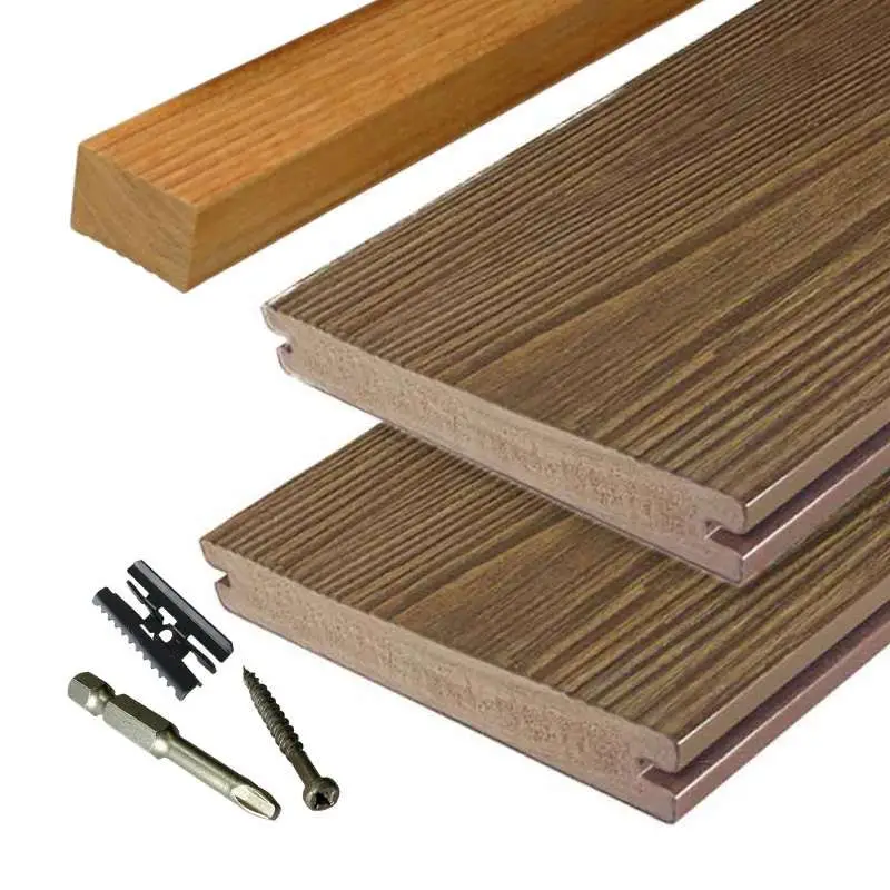 Weekendaanbieding Vlonder totaalpakket composiet massief 2,4 x 19 cm driftwood brown (5 mtr) schorsmotief