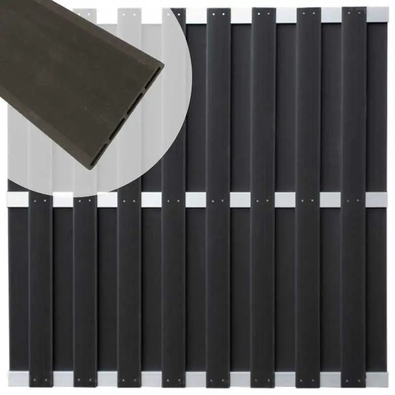 Schutting composiet Capri antraciet met blank aluminium frame (180 x 180 cm) Direct Beschikbaar
