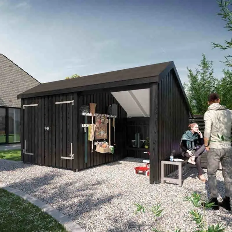 Multi tuinhuis dubbele deur / open 10,5 m2 onbehandeld incl dakleer/alu strips 248 x 432 x 250 cm - Type B Korting
