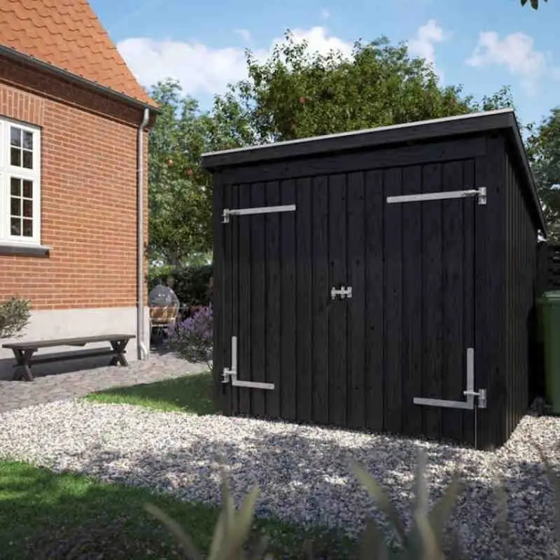 Gesloten berging dubbele deur 5 m2 onbehandeld incl dakleer/alu strips 218 x 229 x 220 cm - Type B Op = Op
