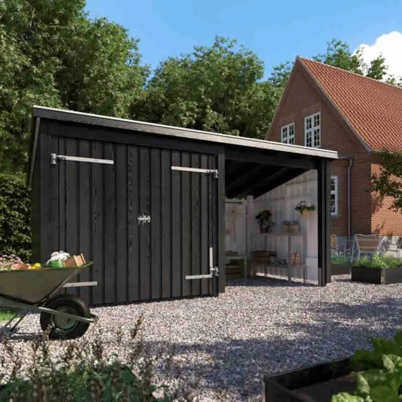 Koop Online Multi tuinhuis dubbele deur/open 9,5 m2 onbehandeld incl. dakleer/alu strips 218 x 432 x 220 cm - Type B