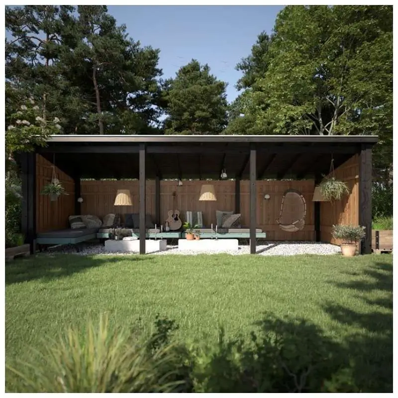 Direct Verzonden Multi tuinhuis open 14 m2 onbehandeld incl dakleer/alu strips 218 x 635 x 220 cm - Type B