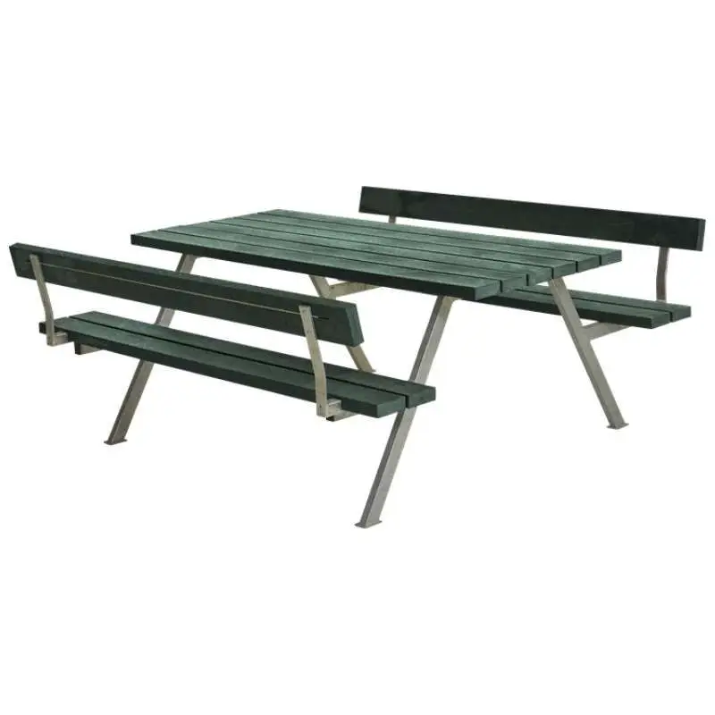 Picknicktafel gerecycled kunststof groen - Alpha 2 rugleuningen 185 x 177 x 76 cm Nieuw