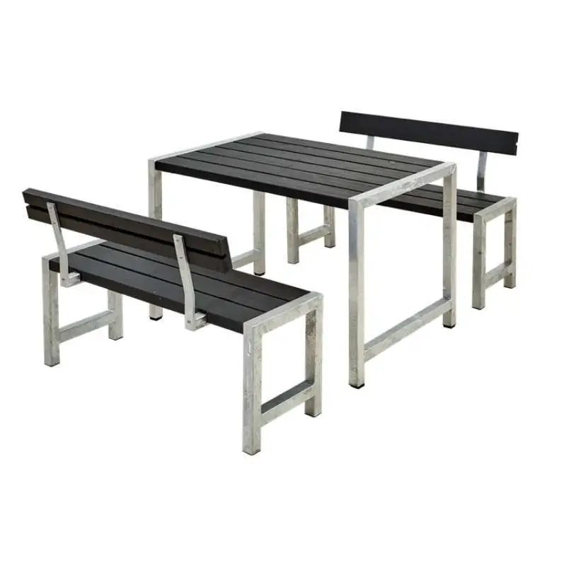 Tuinset vuren Café - Hout & Staal gegrond zwart 2 rugleuningen - 185 x 127 x 75 cm Exclusieve Aanbieding
