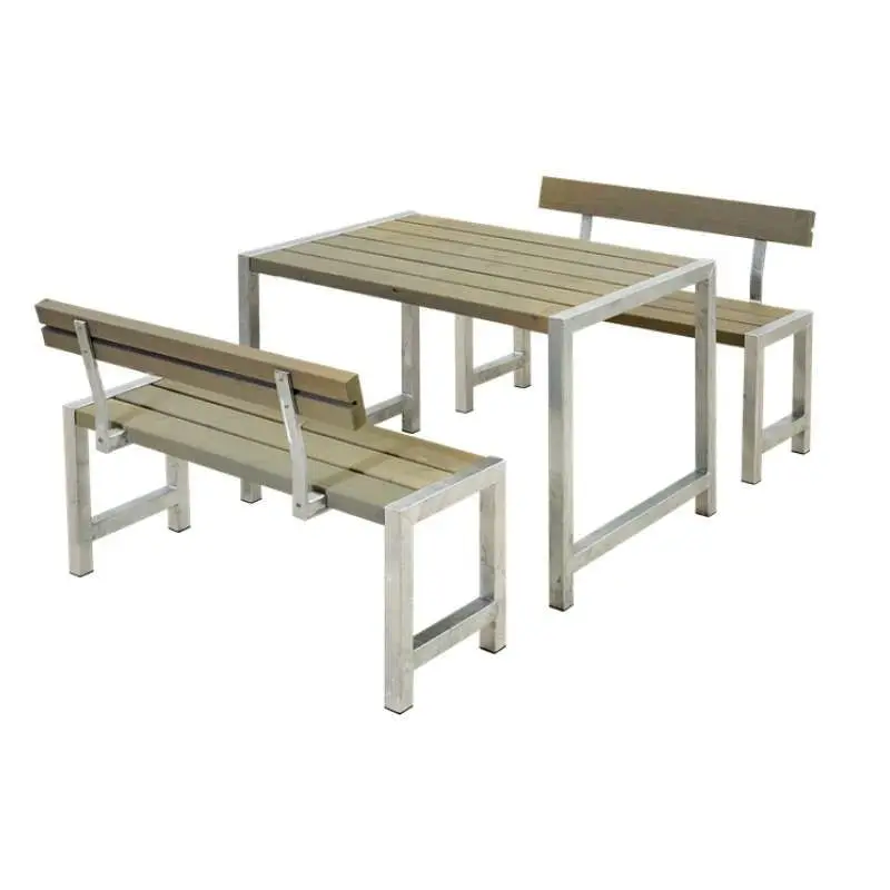 Tuinset vuren Café - Hout & Staal gegrond grijsbruin 2 rugleuningen - 185 x 127 x 75 cm Veilige Betaling