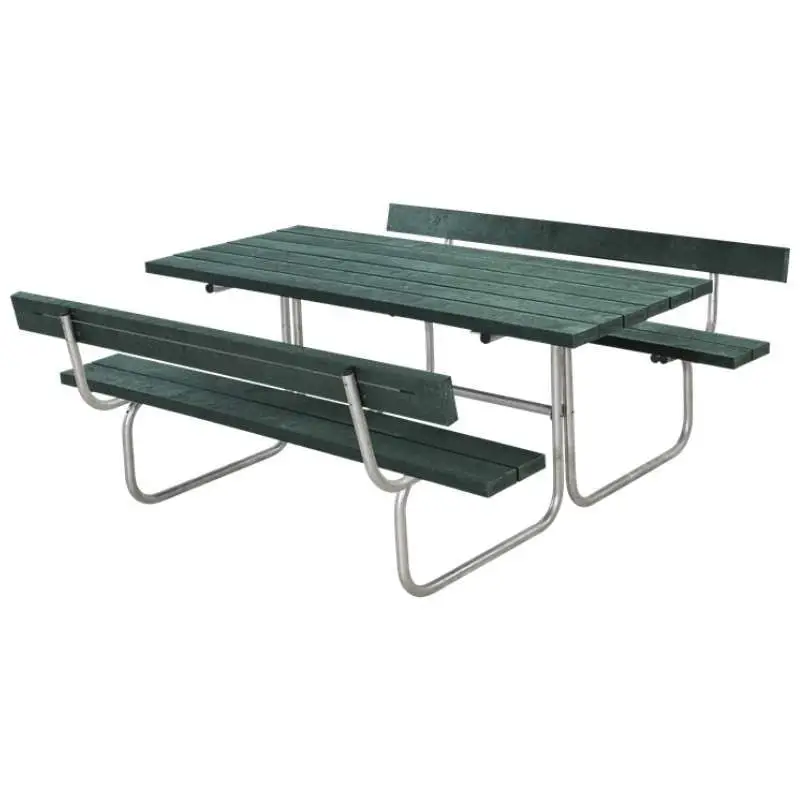 Picknicktafel gerecycled kunststof - Classic 2 rugleuningen groen - 177 x 177 x 75 cm Actieprijs