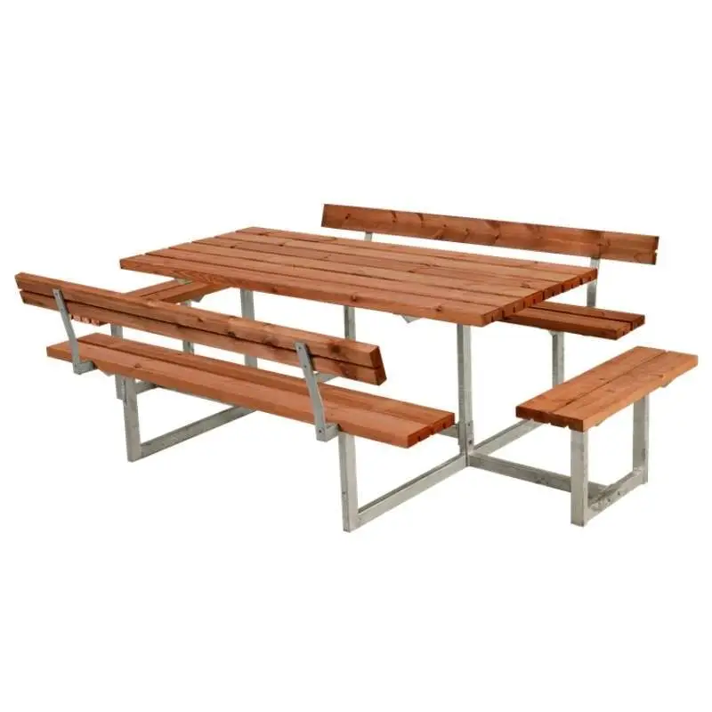 Nu Kopen Picknicktafel vuren geimpregneerd - Basic - gegrond teak 4 banken 2 met rugleuning - 184 x 260 x 75 cm