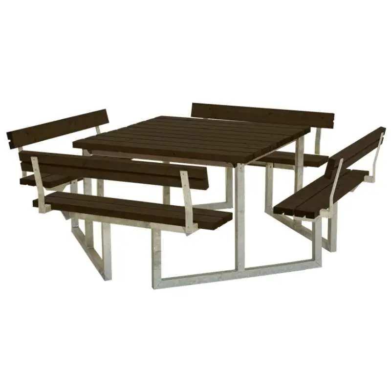 Picknicktafel vuren geimpregneerd - Twist vierkant 4 rugleuningen gegrond zwart 227 x 227 x 76 cm Dagaanbieding