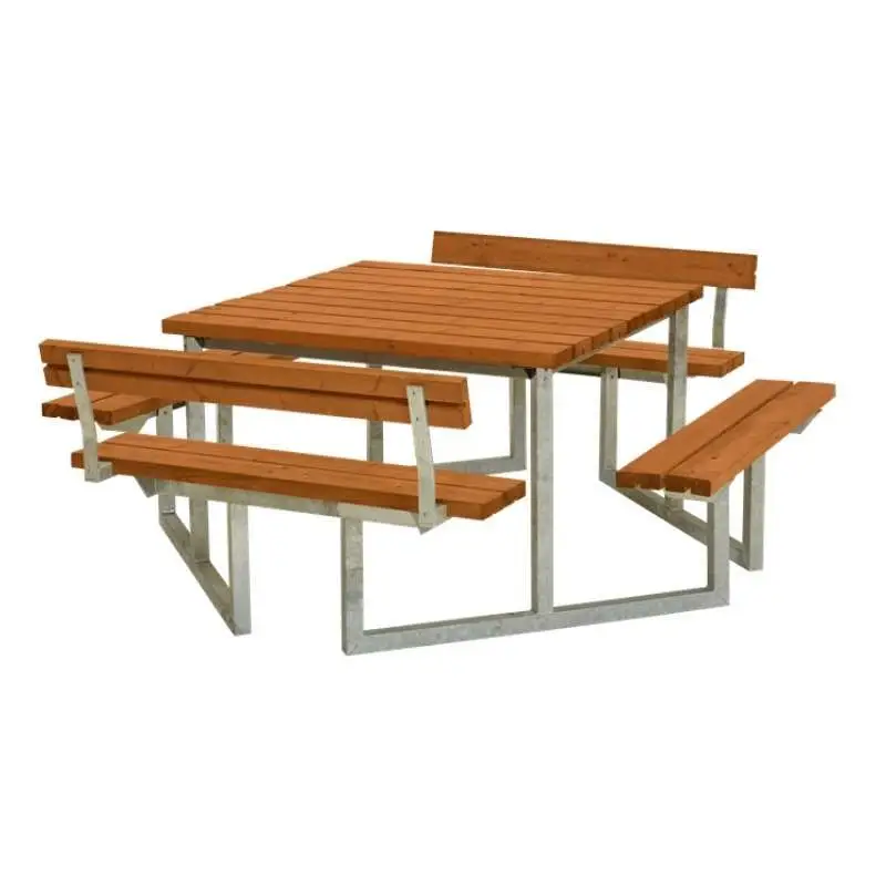 Nu Kopen Picknicktafel vuren geimpregneerd - Twist vierkant 2 rugleuningen gegrond teak 227 x 204 x 76 cm