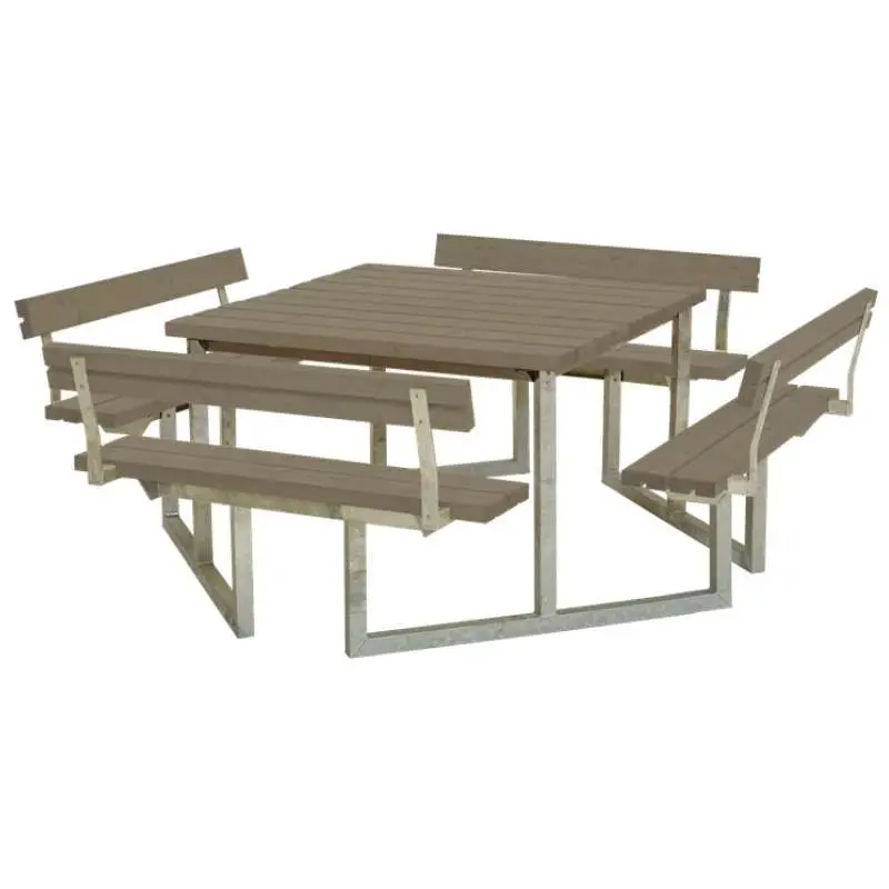 Picknicktafel vuren geimpregneerd - Twist vierkant 4 rugleuningen gegrond grijsbruin 227 x 227 x 76 cm Gratis Retour