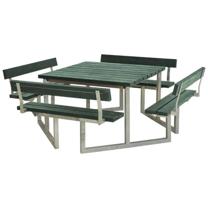 Picknicktafel gerecycled kunststof groen - Twist vierkant 4 rugleuningen 227 x 227 x 76 cm Bestel Nu