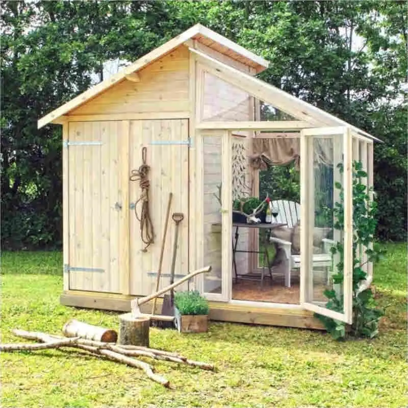 Actieprijs Tuinhuis met serre 6,6 m2 onbehandeld 316 x 208 x 285 cm