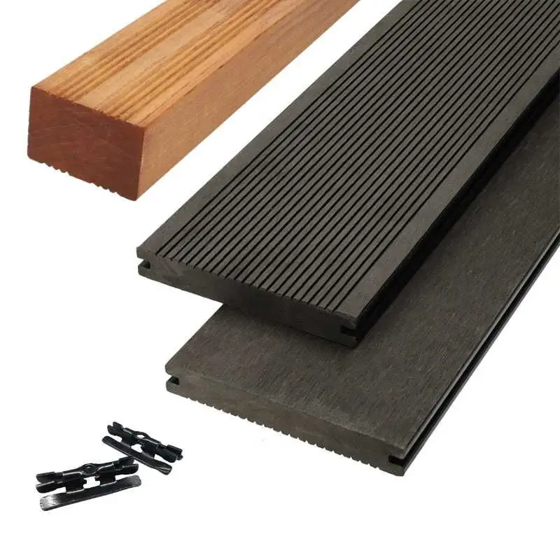 Vlonder totaalpakket composiet massief 1,9 x 14 cm antraciet (5 mtr) grove ribbel/vlak Beperkt Aanbod