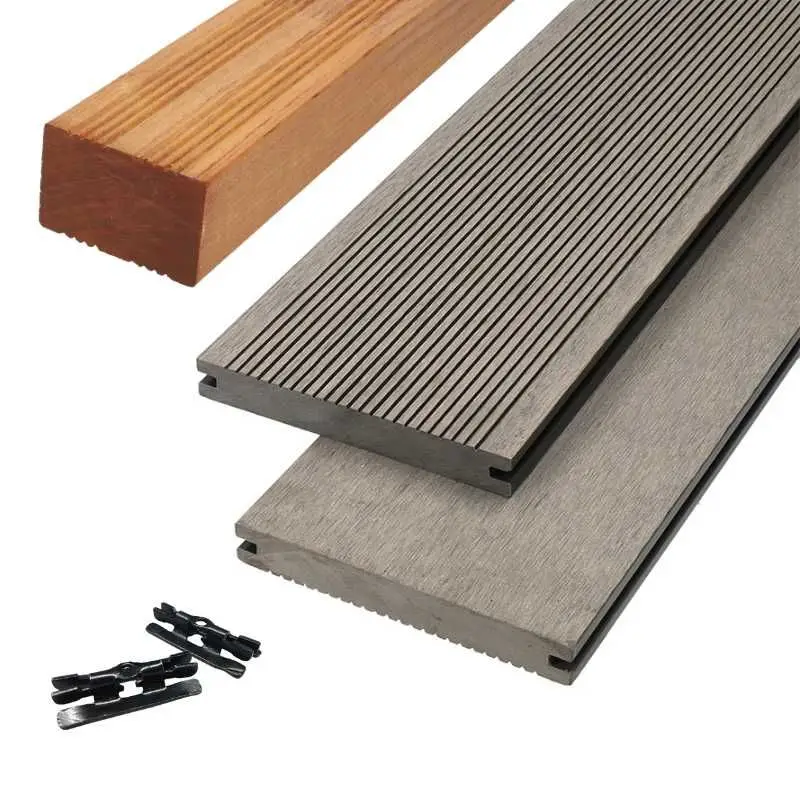 Exclusieve Aanbieding Vlonder totaalpakket composiet massief 1,9 x 14 cm grijs (4 mtr) grove ribbel/vlak
