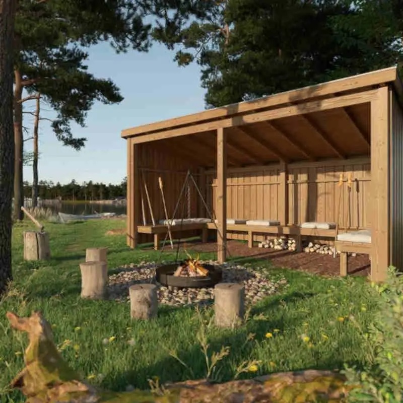 Laatste Kans Overdekt huis met u-hoekbank 9,5 m2 incl dakleer alu strips - 432 x 218 x 169/220 cm - Type B