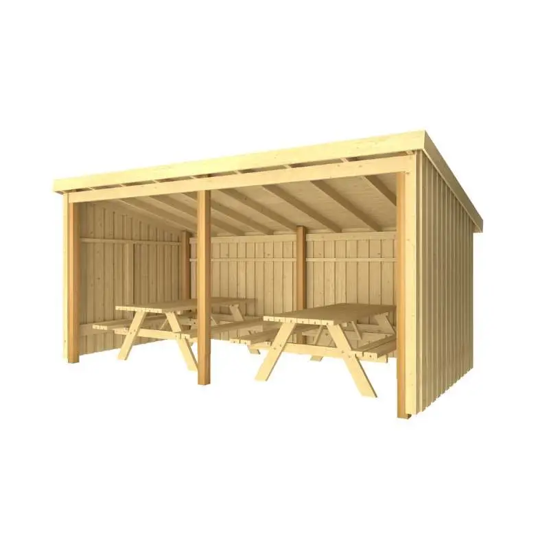 Voordeelprijs Overkapping met 2 picknicktafels 9,5 m2 - 432 x 218 x 169/220 cm - Type A