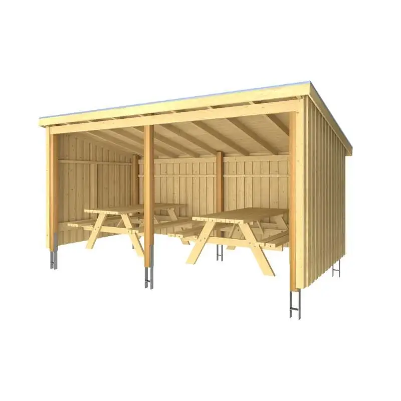 Betrouwbaar Overkapping met 2 picknicktafels 9,5 m2 compleet - 432 x 218 x 169/220 cm - Type C
