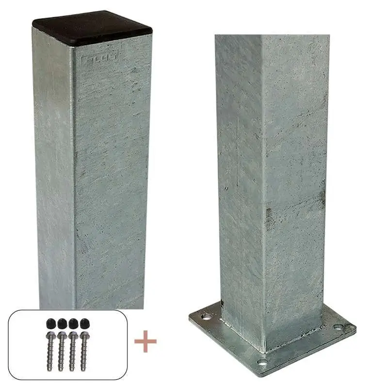 Paal staal met voet gegalvaniseerd incl. schroeven - 8 x 8 cm Direct Verzonden