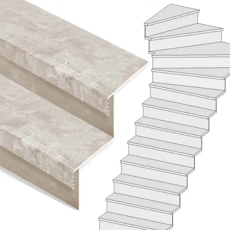 Snelle Levering Traprenovatie set - 1 kwart draai - 13 treden SPC toplaag Beton Taupe incl. stootborden