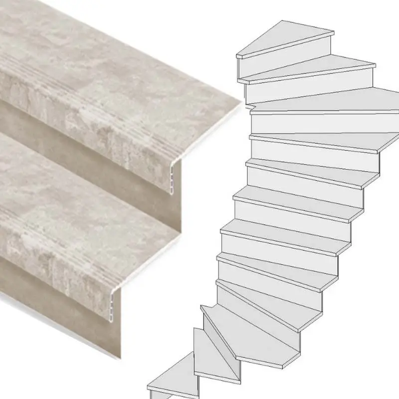 Traprenovatie set - 2 kwart draai - 15 treden SPC toplaag Beton Taupe incl. stootborden Gereduceerde Prijs