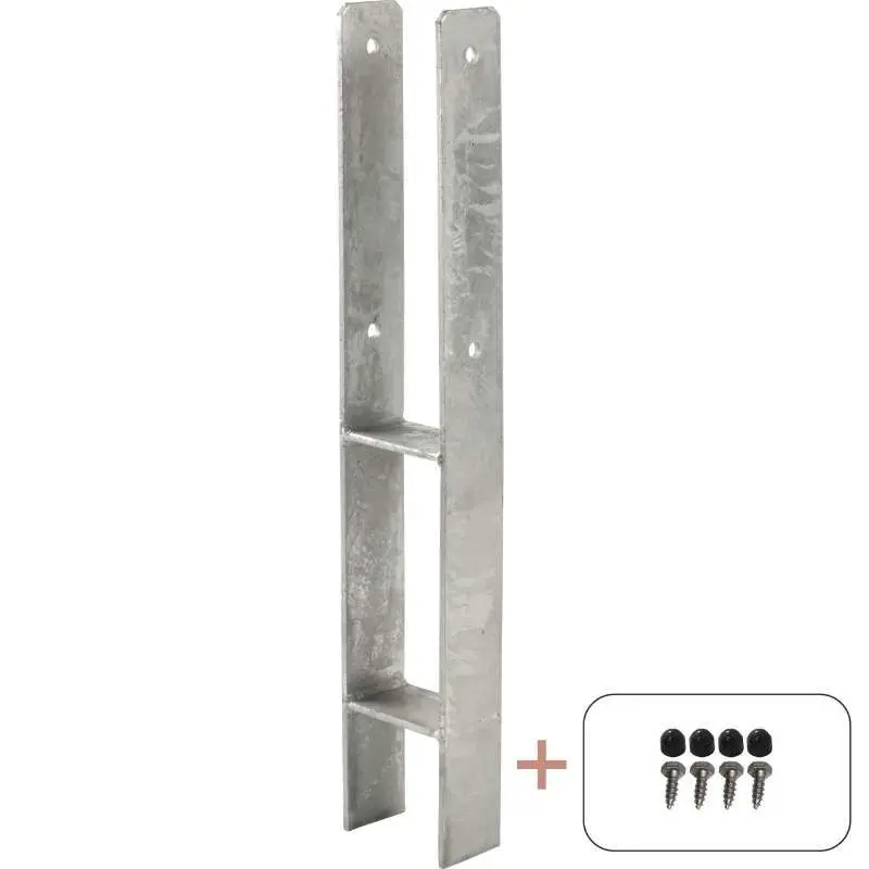 Hoge Kwaliteit Paalhouder H gegalvaniseerd incl. schroeven tbv tuinpaal van 9 x 9 cm -60 cm