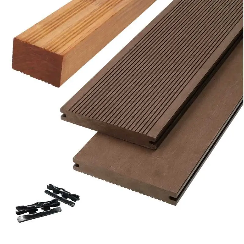 Vlonder totaalpakket composiet massief 1,9 x 14 cm donker bruin (4 mtr) grove ribbel/vlak Shop Nu