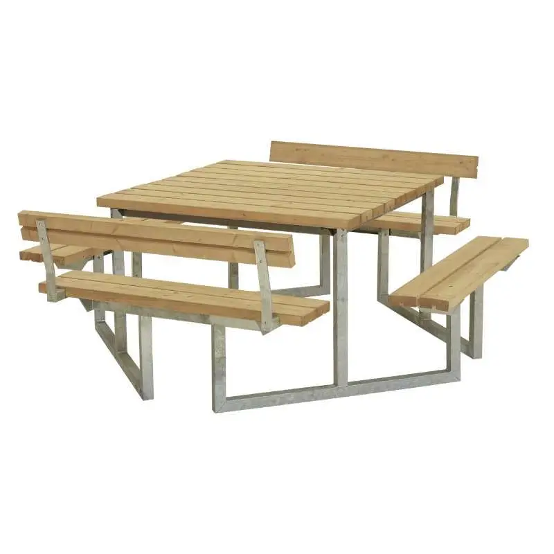 Hete Deal Picknicktafel thermowood - Twist - vierkant - 2 rugleuningen - 227 x 204 x 73 cm
