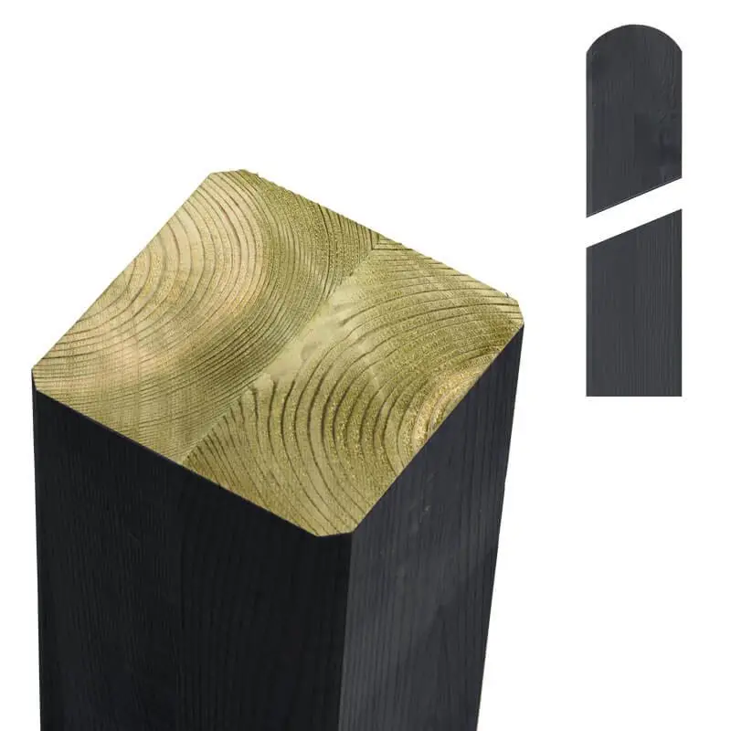 Paal vuren 9 x 9 cm antraciet (208 cm) met ongepunte en afgeronde kant geschaafd Finale Uitverkoop