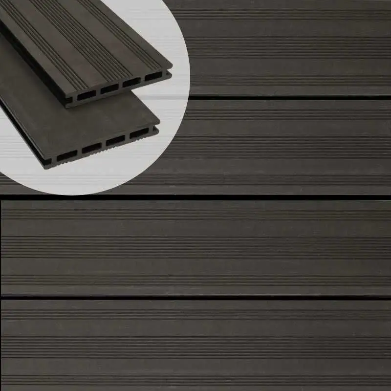 Fabrieksprijs Vlonderplank composiet 2,1 x 14,5 cm antraciet (3,6 mtr) vlak en fijne ribbel (set van 2 planken)