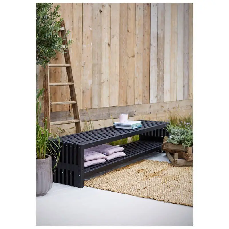 Lattenbank vuren met plank - Rustik Design 218 cm zwart geverfd Uitverkoop