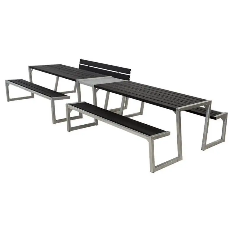 Speciale Aanbieding Picknicktafel vuren geimpregneerd - Zigma - Dubbel 1 rugleuning zwart - 194 x 392 x 73 cm