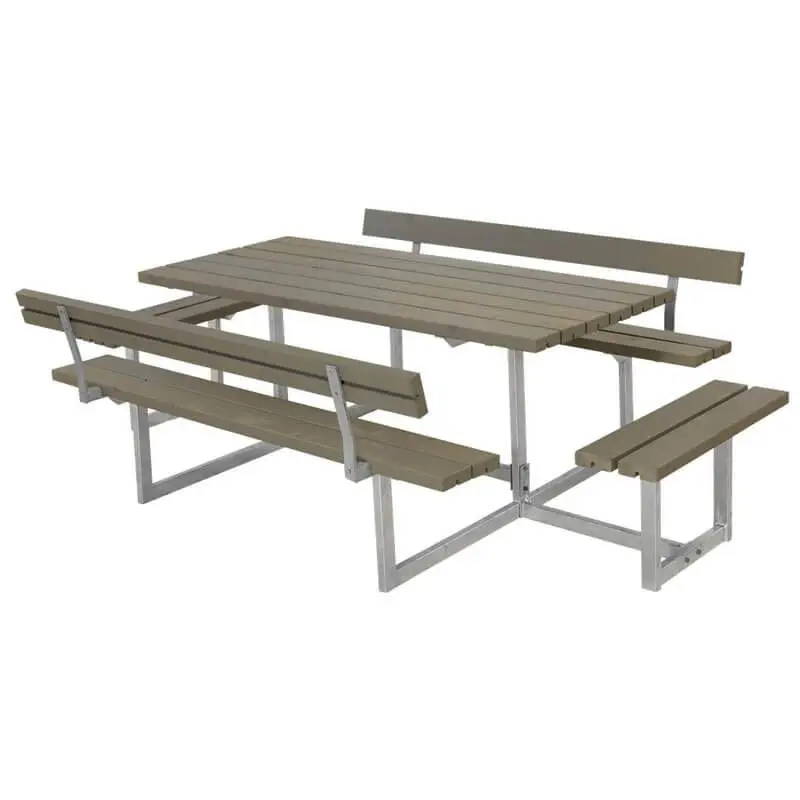 Actieprijs Picknicktafel vuren geimpregneerd - Basic - 4 banken 2 met rugleuning grijsbruin - 184 x 260 x 73 cm