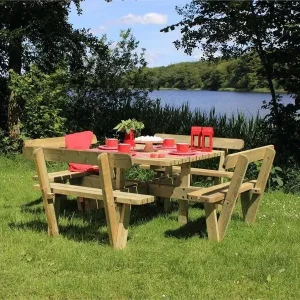 Hoge Kwaliteit Picknicktafel vuren geimpregneerd - Kombi - vierkant met rugleuning - 237 x 237 x 84 cm