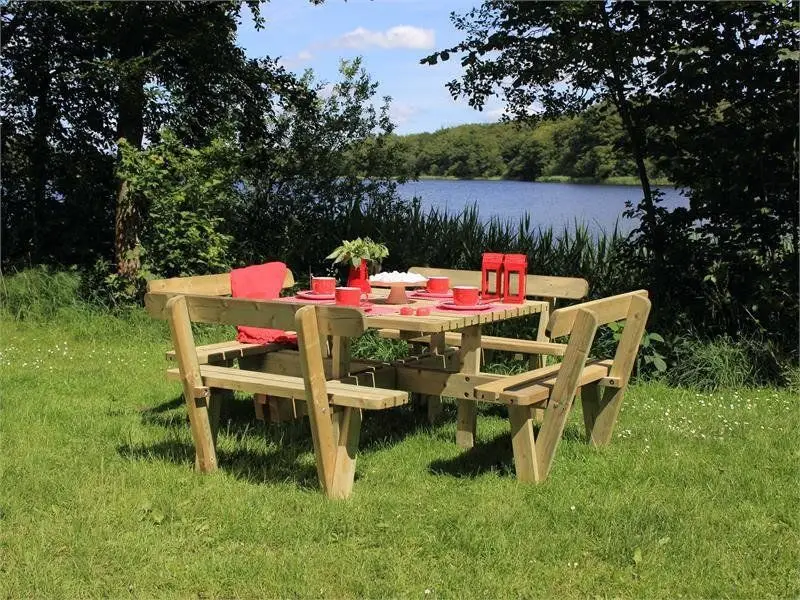 Hoge Kwaliteit Picknicktafel vuren geimpregneerd - Kombi - vierkant met rugleuning - 237 x 237 x 84 cm