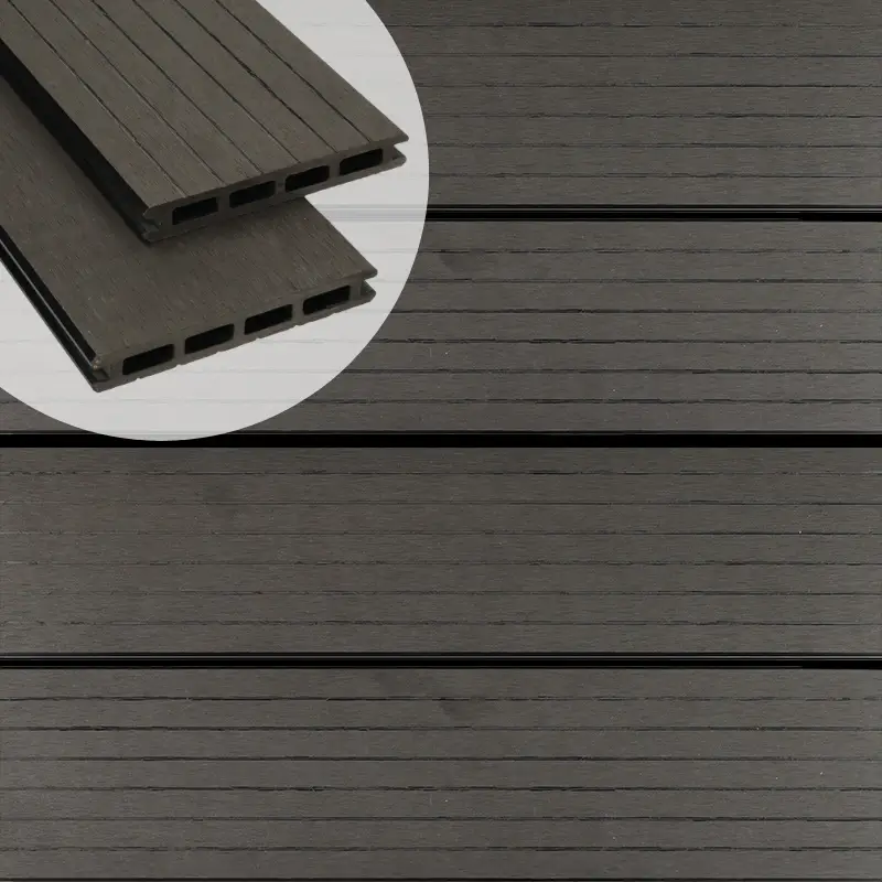Vlonderplank composiet 2,1 x 14,5 cm antraciet (5 mtr) grove ribbel en vlak (set van 2 planken) Seizoensaanbieding