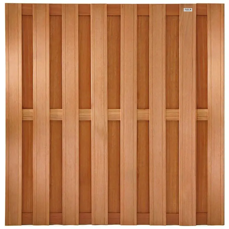 Schutting hardhout bankirai Timber recht 15L rvs (180 x 180 cm) v-groef schermdikte 3,9 cm Aanbieding