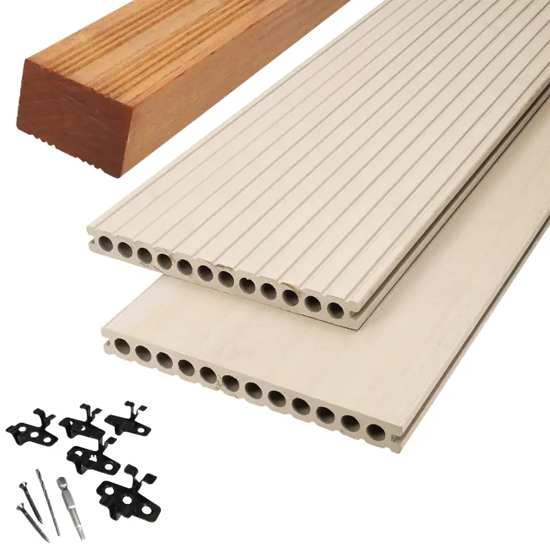 Actieprijs Vlonder totaalpakket composiet semi massief 2,5 x 25 cm - XWB Riviera (4 mtr) vlak/grove ribbel