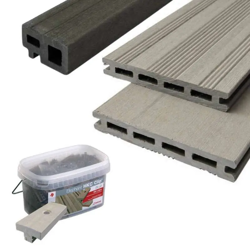 Vlonder totaalpakket composiet 2,1 x 14,5 cm grijs (2,25 mtr) vlak/fijne ribbel Snelle Levering