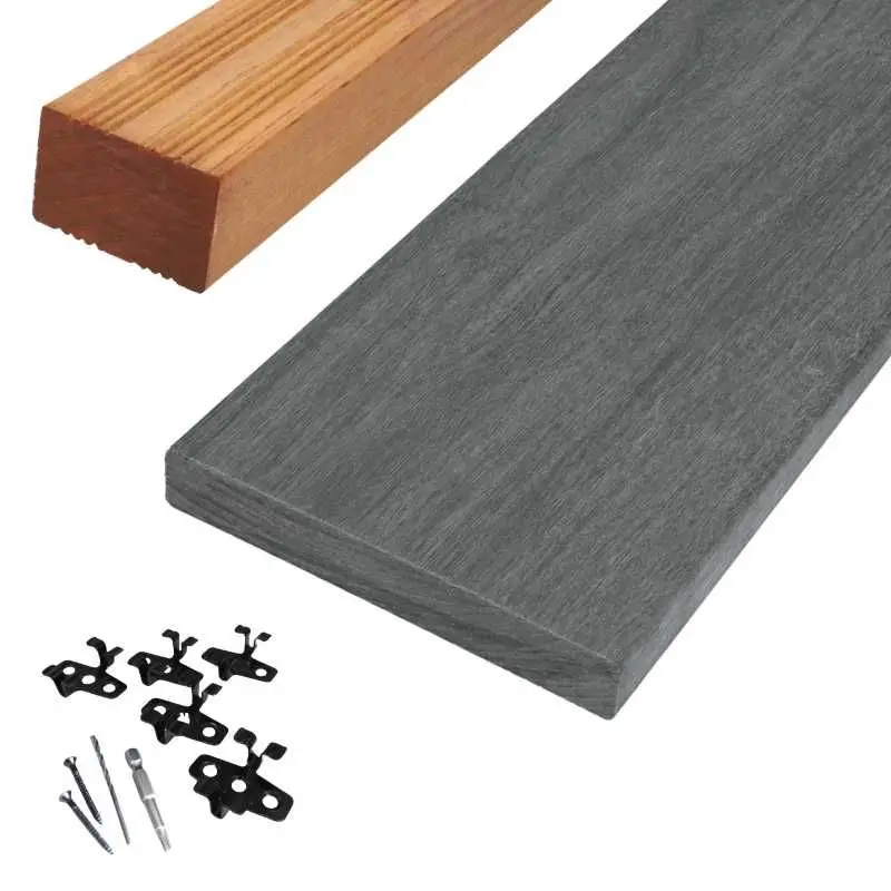 Finale Uitverkoop Vlonderplank totaalpakket hardhout Accoya gray 2,5 x 14 cm (4,80 mtr) vlak voor clips
