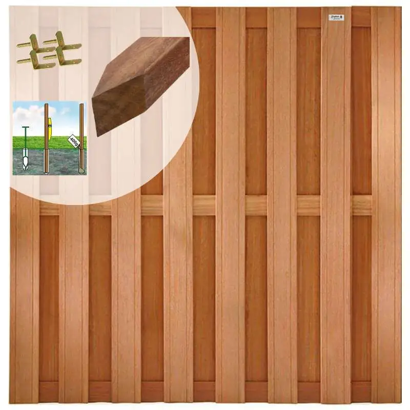 Schutting set hardhout bankirai Timber recht 15L rvs v-groef (7,55 meter) Exclusieve Aanbieding