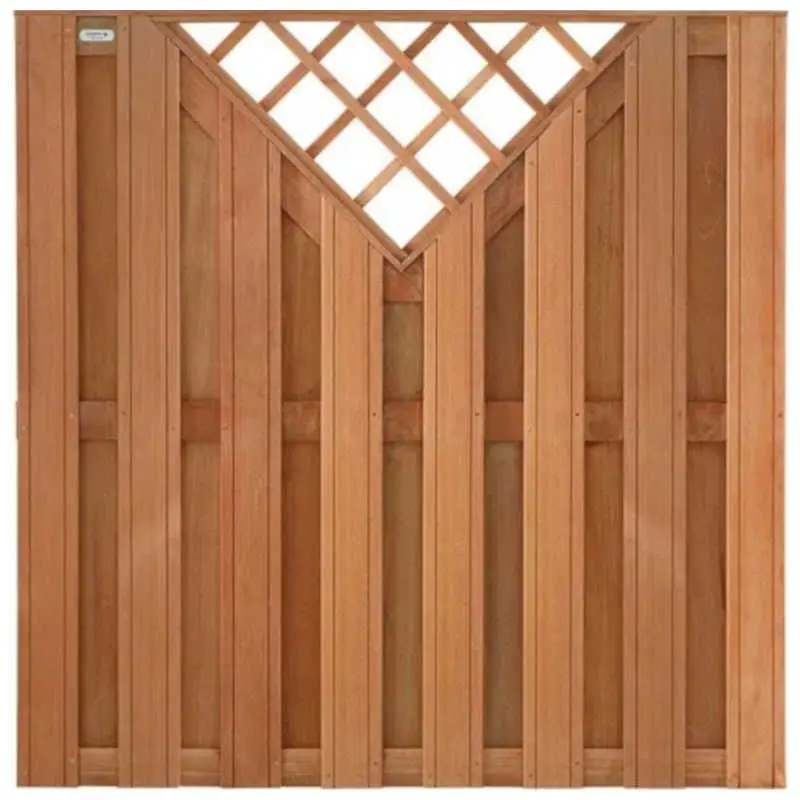Tijdelijk Beschikbaar Schutting hardhout Keruing Timber recht met v- trellis 15L (180 x 180 cm) v-groef schermdikte 3,9 cm