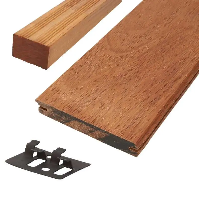 Speciale Aanbieding Vlonderplank totaalpakket hardhout Merbau 2,1 x 14,5 cm (2,45 mtr) geschaafd voor RVS clips