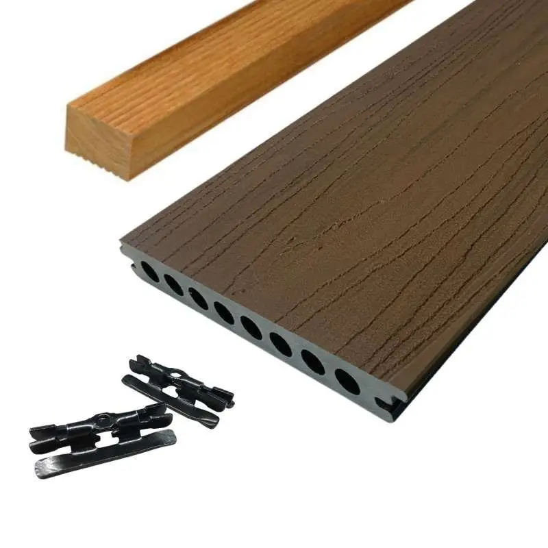 Merkproduct Vlonder totaalpakket composiet semi massief co-extrusie naadloos 2,1 x 14 cm Dark Brown (5 mtr)