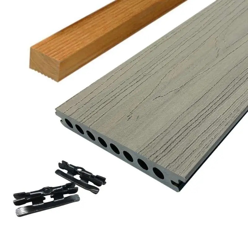Speciale Aanbieding Vlonder totaalpakket composiet semi massief co-extrusie naadloos 2,1 x 14 cm Dark Grey (5 mtr)