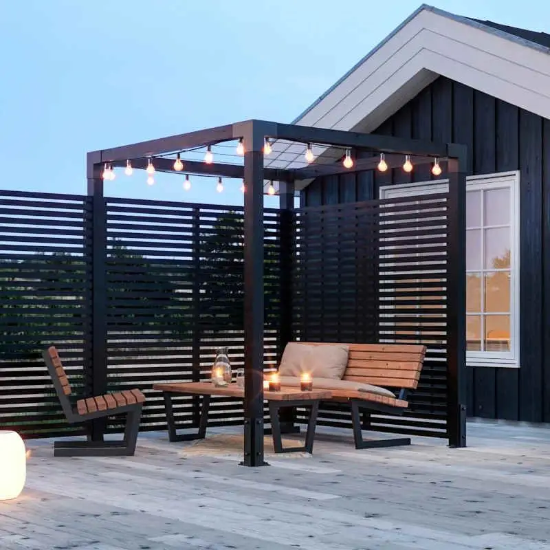 Beperkte Voorraad Houten Pergola - Daylife 5 - Vurenhout gegrond zwart 198 x 198 x 208 cm
